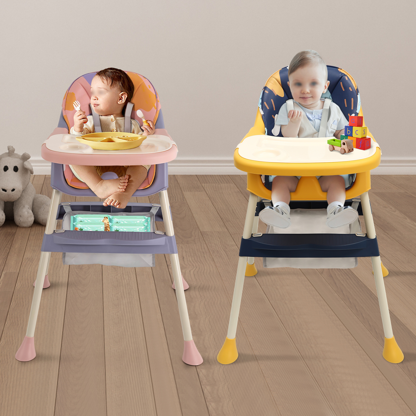 Silla alta 4 en 1, silla alta plegable para niños, asiento portátil para bebé, silla alta compacta con correa, asiento de viaje