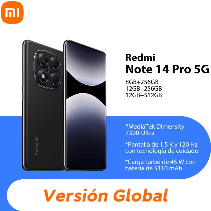 Xiaomi Redmi Note 14 Pro 5G NFC, MediaTek Dimensity 7300-Ultra,cámara 200MP, carga de 45W,pantalla de 120Hz,Cargador no Incluido