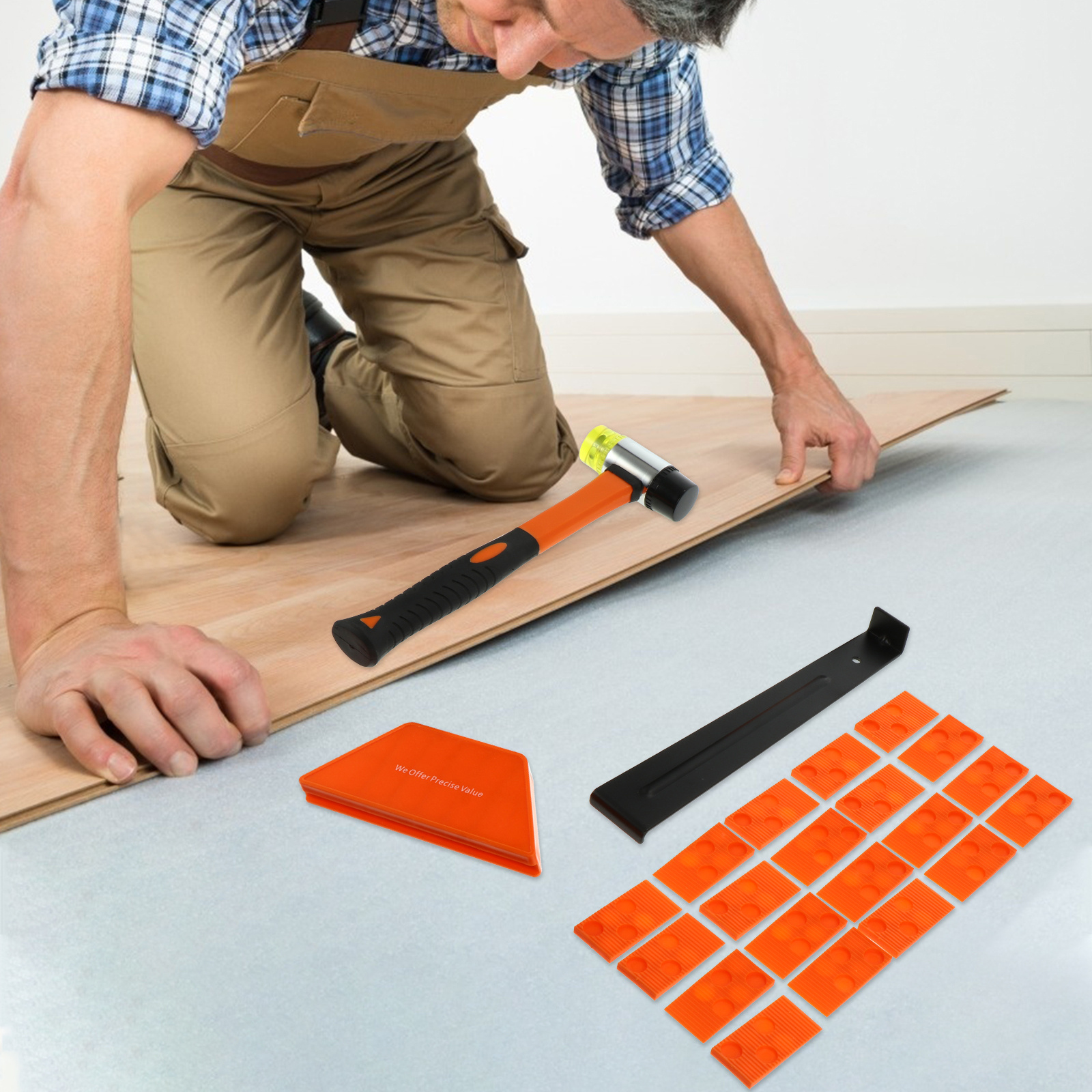 1Set Wood Floor Installation Tool Kit Durable Assembly Tools Home Use Practical Flooring Spacers Hammer Pull