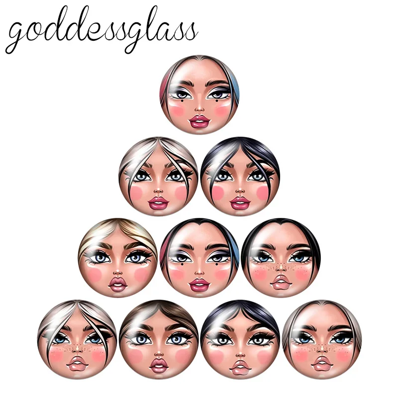 Beauty Girl Doll Face Sunglasses Girl 10pcs mixed 12mm/18mm/20mm/25mm Round photo glass cabochon demo flat back Making findings