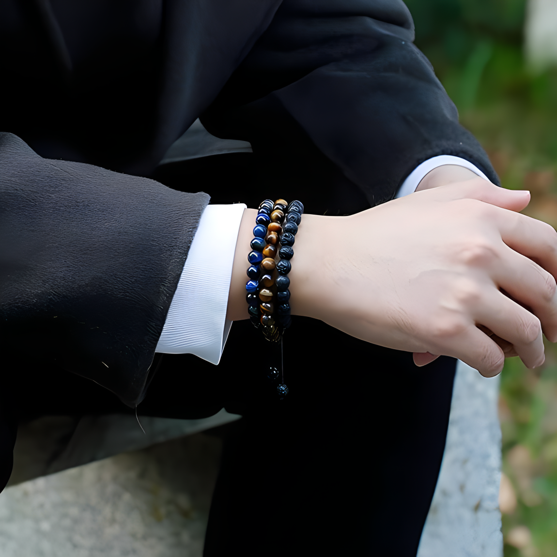 Bracciale fatto a mano con protezione della roccia lavica, occhi di tigre naturali, 3 stili, 8 mm, regalo da uomo