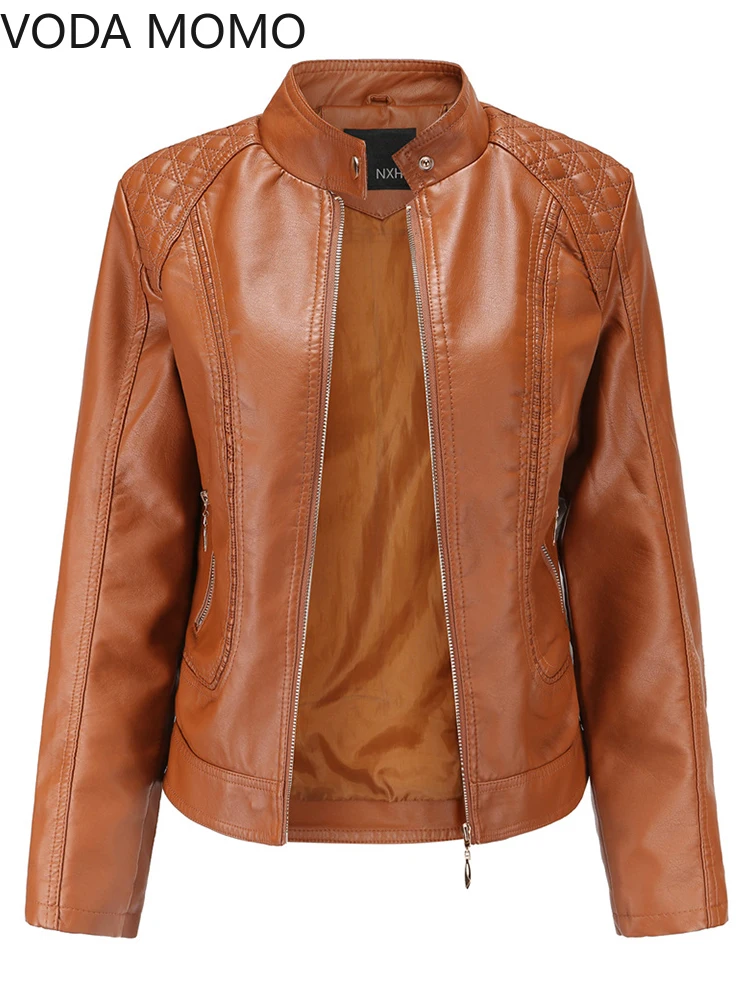 Élégant col montant des femmes veste solide 2022 femme tridimensionnel motif manteau S-4XL nouveau Pu Faux cuir veste femmes