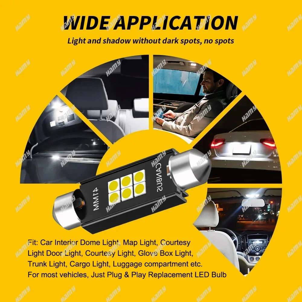 2PCS 600LM Super Bright C10W C5W หลอดไฟ LED Festoon 31/36/39/41 มม.LED CANBUS 12V 6500K สีขาวรถภายในโดมใบอนุญาต Light Plate