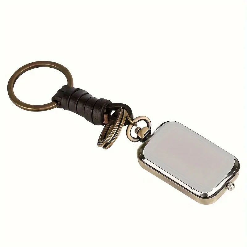 Exquisite Watch Bronze Keychain Pocket Watch Square Retro Double Time Movement Quartz Watch Without Cover Antique Style Pendant