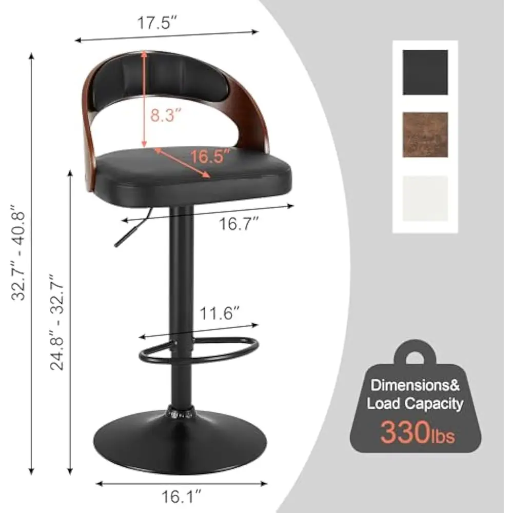 Bar Stool Set of 4, Island Stools w/Bentwood Back, Arm&Footrest, Island Chairs Adjustable Height PU Leather Cushion Seat