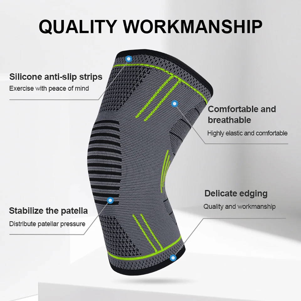 1Pcs 탄성 무릎 패드 실리콘 미끄럼 방지 니트 통기성 나일론 스포츠 피트니스 Kneepads 농구 배구 야외 스포츠