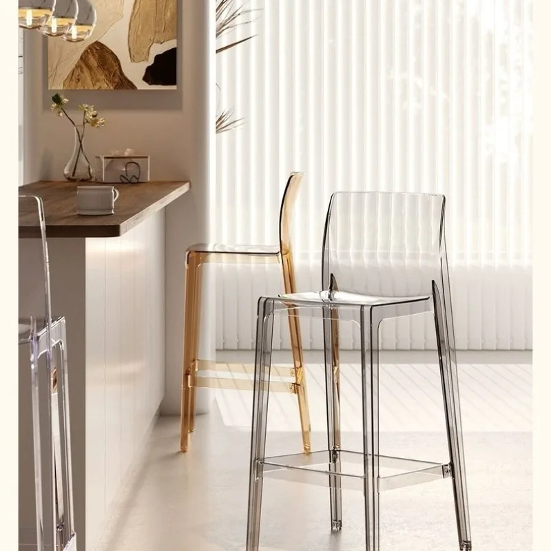 Nordic Modern Luxury Transparent Acrylic Bar Stool - Creative Cafe & Home Use High Stool, Trendy Tall Seat Design Bar Stools