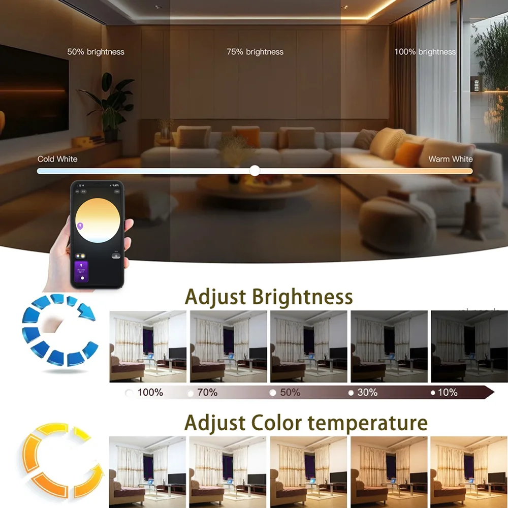 Tira de luces LED Zigbee 3,0 CCT COB de 1M-5M, 24V CC, cinta LED de doble Color lineal 2700K-6500KRA90 Tuya Zigbee regulable para Smartthing Alexa