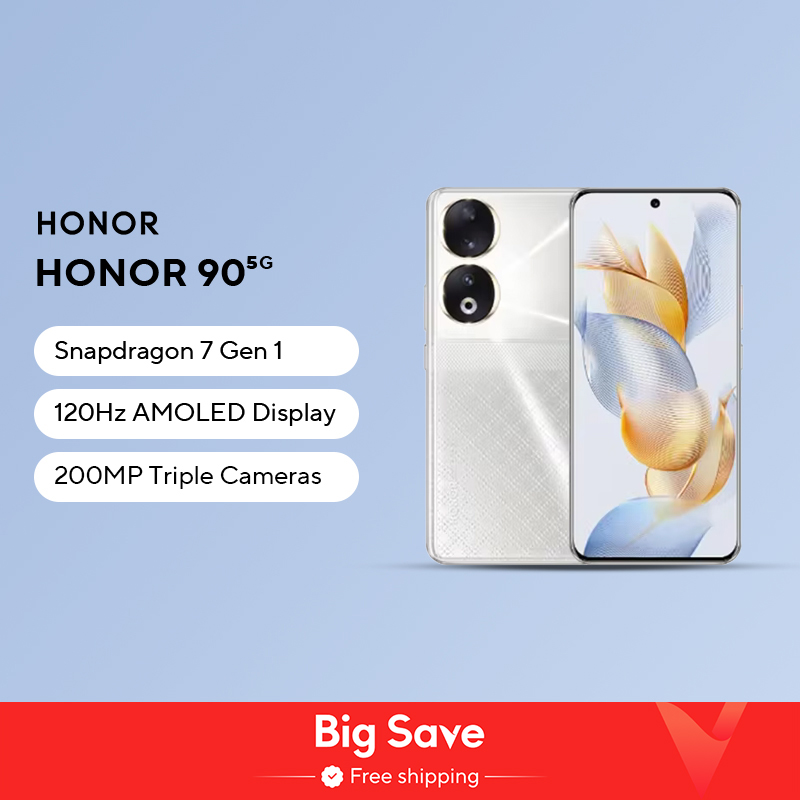 New Global Version HONOR 90 5G 200MP Ultra-Clear Camera Snapdragon 7 Gen 1 5000mAh Battery Life 66W Supercharger 120Hz Display
