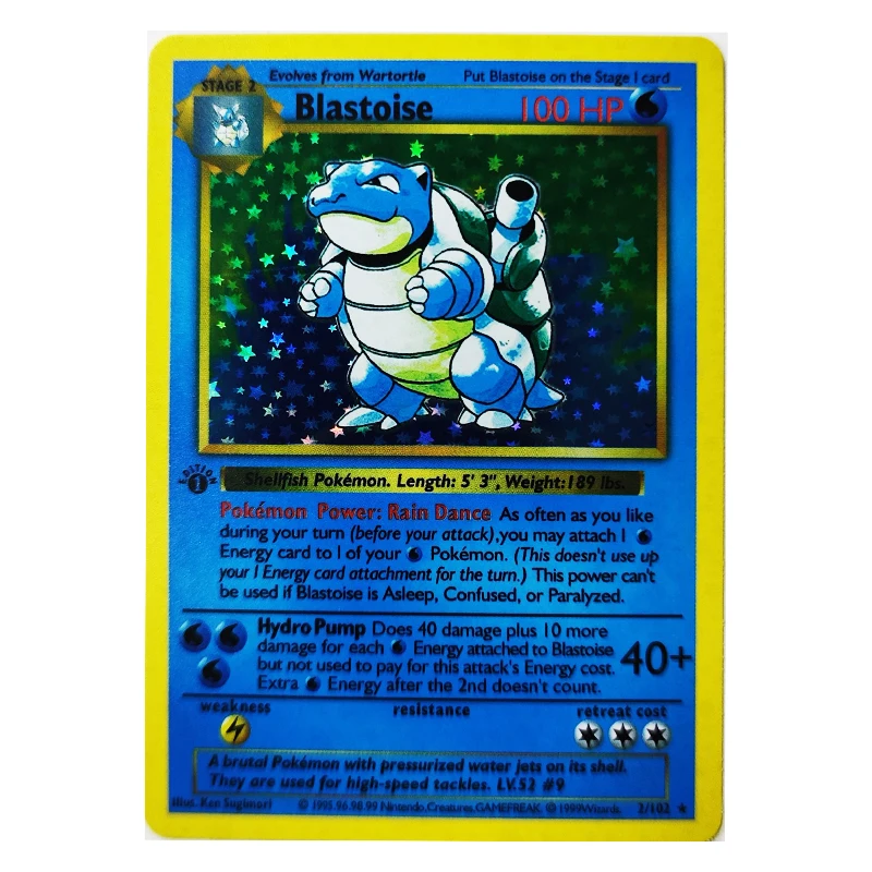 Pokemon-Sammelkarten 1996, 1. Auflage, Flash-Karten, Charizard Blastoise-Spiel, PTCG-Spiel, Anime, glänzende Sammelkarten, Geschenkspielzeug