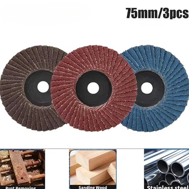 3pcs 75mm Flat Flap Discs 3 " Grinding Wheels Mini Angle Grinder Accessories Sanding Discs For Metal Wood Polishing