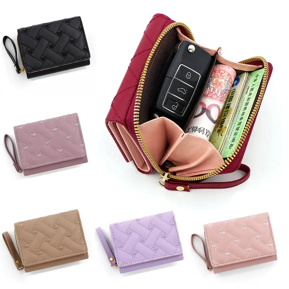 Women's Short Embroidered Love Zero Wallet Zipper Buckle Large Capacity Card Bag Versatile Fashion Simple
