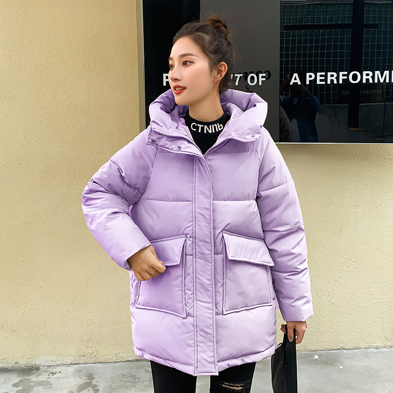 Abrigo de plumón de algodón con capucha para mujer, Parkas gruesas de gran tamaño, Chaqueta larga media, color negro y café, Invierno
