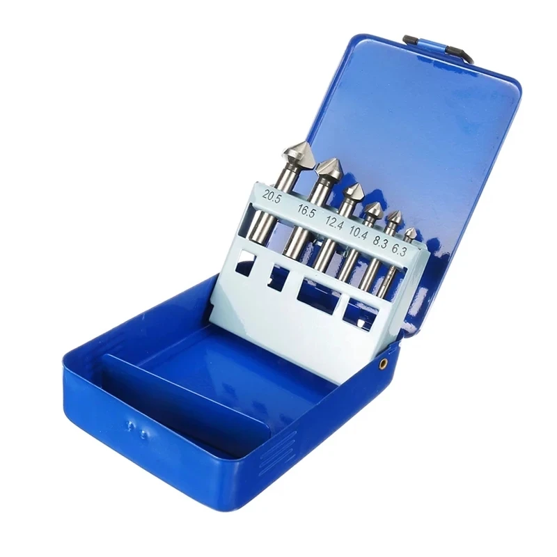6Pcs 6.3-20.5mm Chamfering End Mill Cutter 3 Flute Round shank 90 Degree HSS Countersink Deburring Tapered Drill Bit