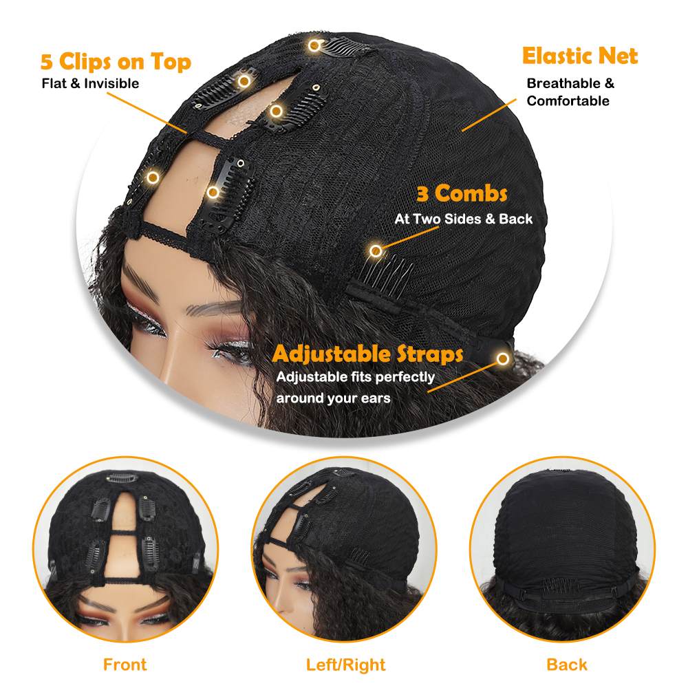 X-TRESS afro encaracolado v parte peruca para preto feminino kinky em linha reta com extremidades encaracoladas sem cola sem deixar fora clipe em meia peruca sintética