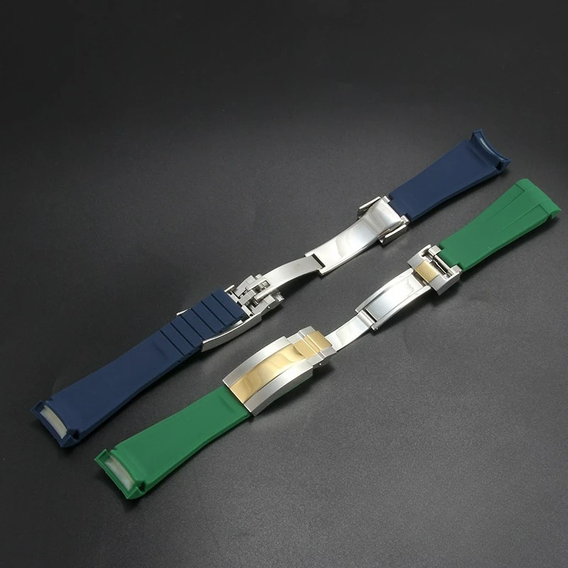 High Quality Black Green Red Blue White Colored Style Silicone Watchband Curved Interface for Rolex Datejust Submariner Strap