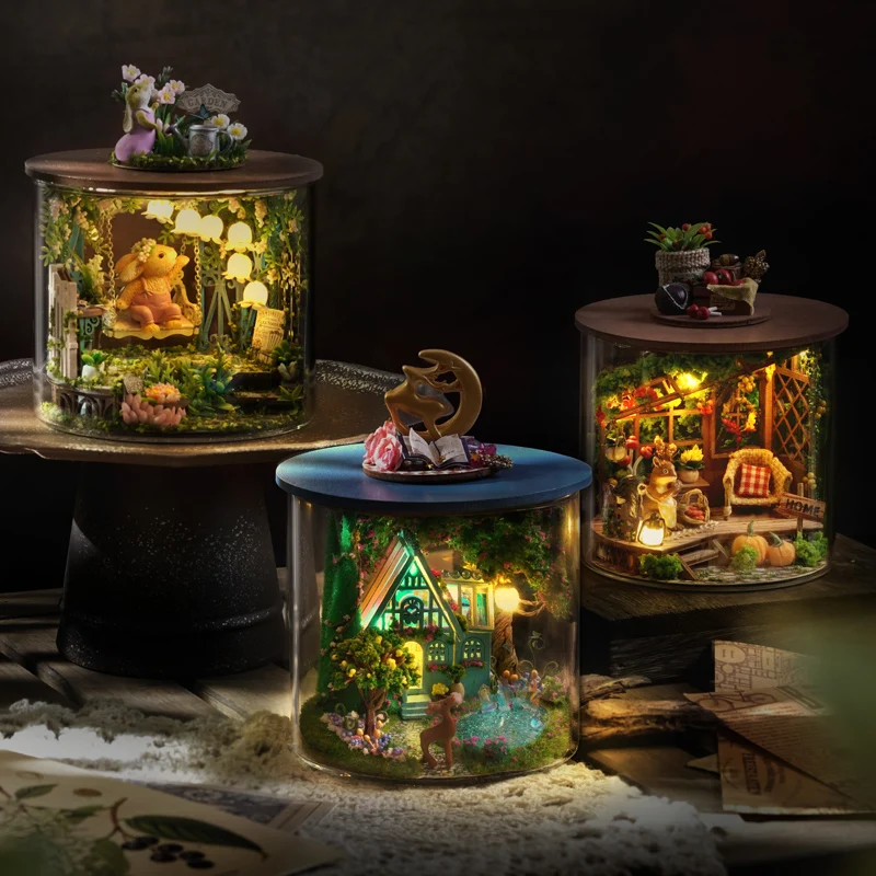 CUTEBEE Mini kit casa delle bambole fai da te che fa e monta modelli di stanze giocattoli decorazioni per la camera da letto di casa con mobili artigianato in legno