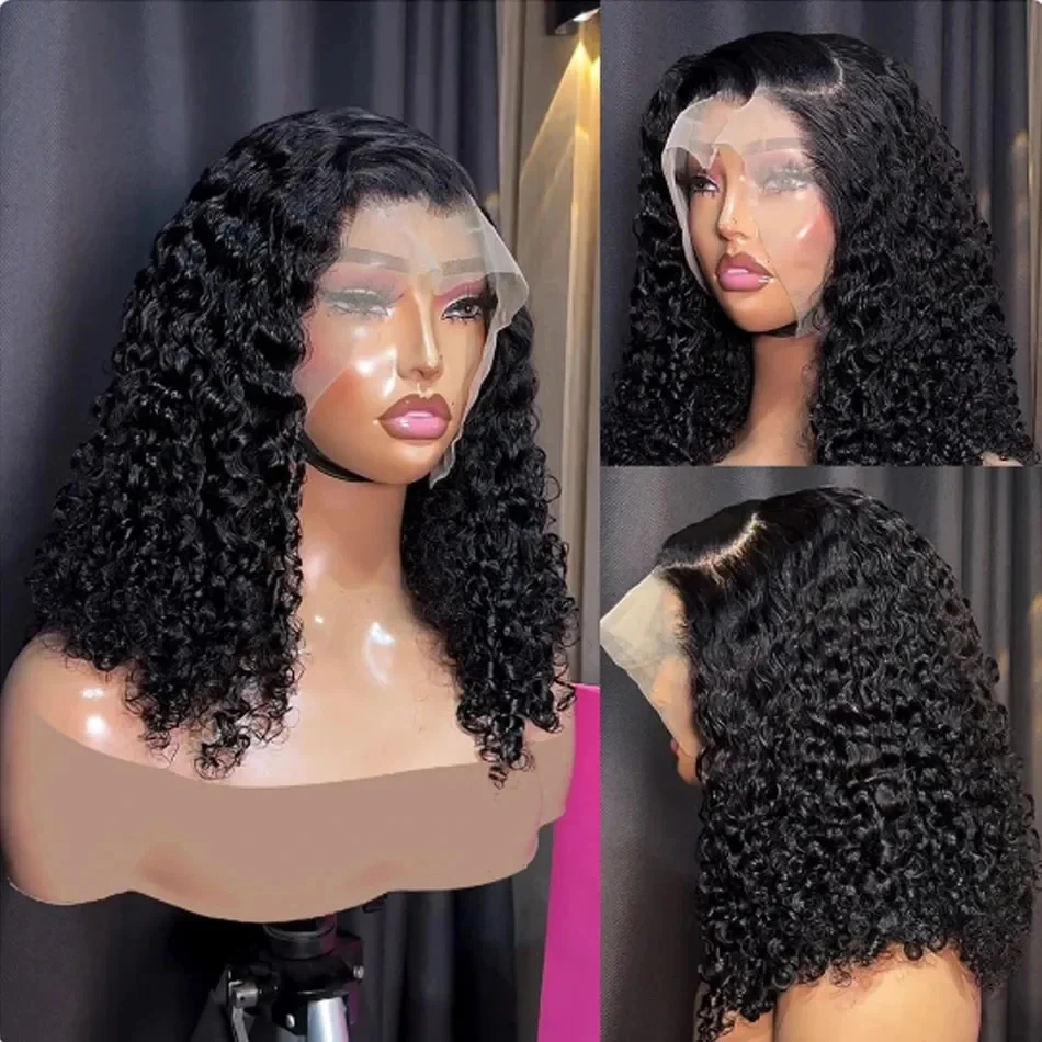 Afro verworrene lockige kurze Bob-Perücke, 13 x 4 Bob-Perücken, Echthaar, Jerry Curly Lace Front Echthaar-Perücke, tiefe lockige Perücke, vorgezupfte Spitze