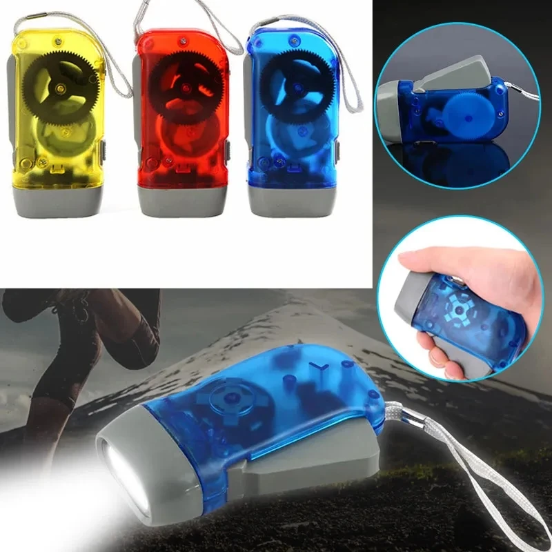 3 colores prensado manual dinamo manivela energía linterna Mini auto generador antorcha LED lámpara de Camping luz para el hogar al aire libre