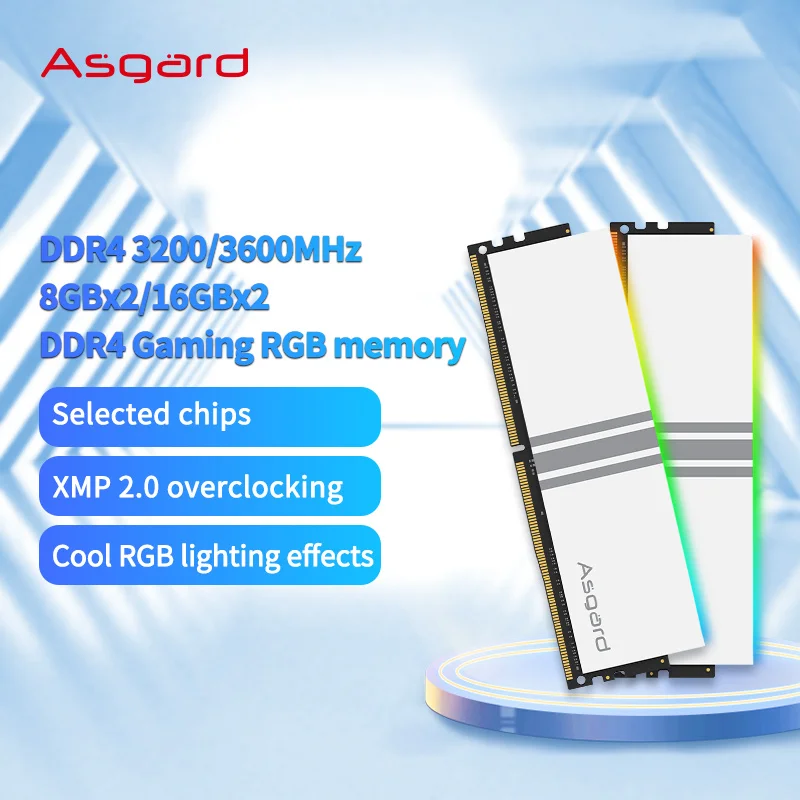 Asgard RGB DDR4 8GBx2 16GBx2 3200MHz 3600MHz Memória Ram DDR4 RGB 1.35V Memória de desktop de overclocking de canal duplo para PC