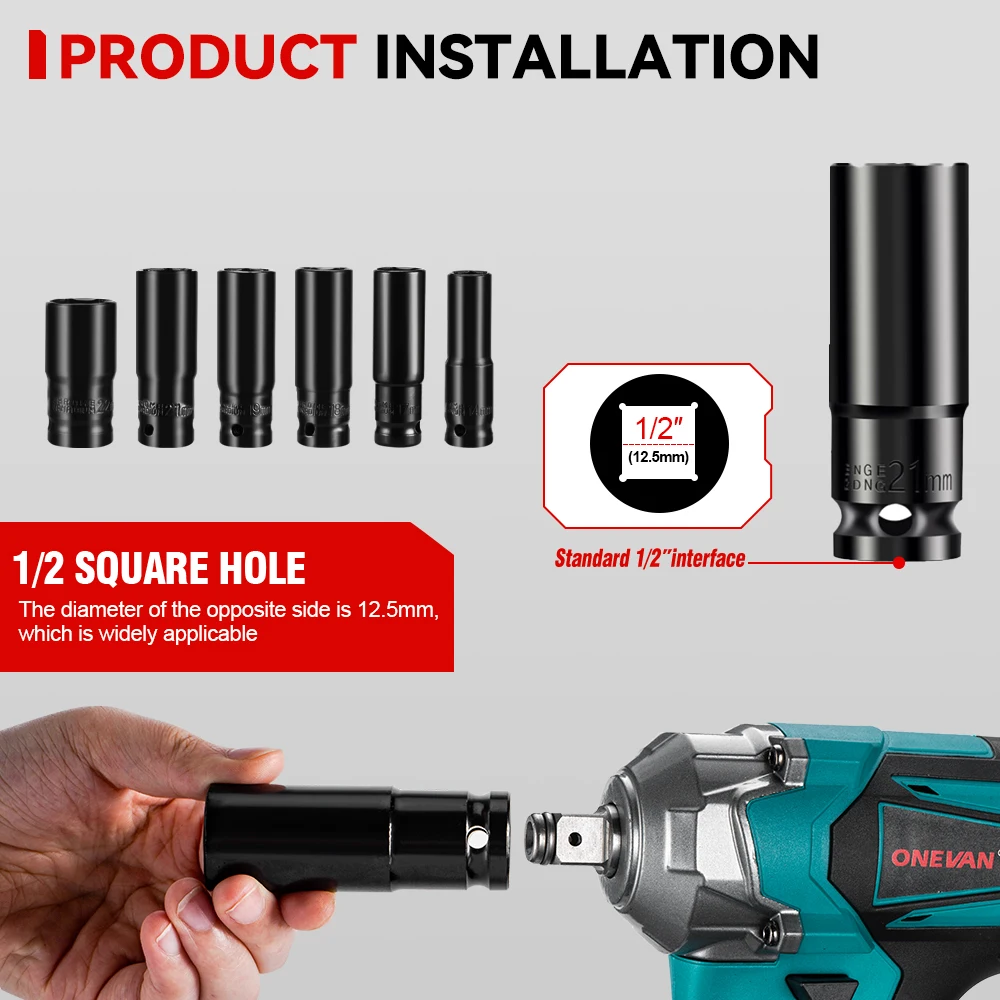 ONEVAN 1200N.M Llave de impacto eléctrica sin escobillas 3 funciones 1/2 "destornillador portátil inalámbrico herramientas de taladro para Pin de batería Makita