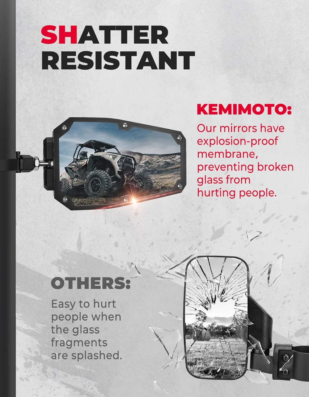 KEMIMOTO 1.5-1.875 "UTV กระจกมองหลังใช้งานร่วมกับ Polaris RZR 1000 สําหรับ Can-am Maverick X3 สําหรับ Cfmoto สําหรับ John Deere