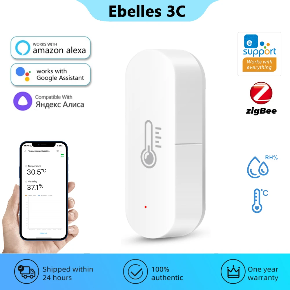EWeLink App Zigbee Sensor de temperatura e umidade Smart Home Indoor Higrômetro Termômetro Funciona com Alexa Google Yandex Alice