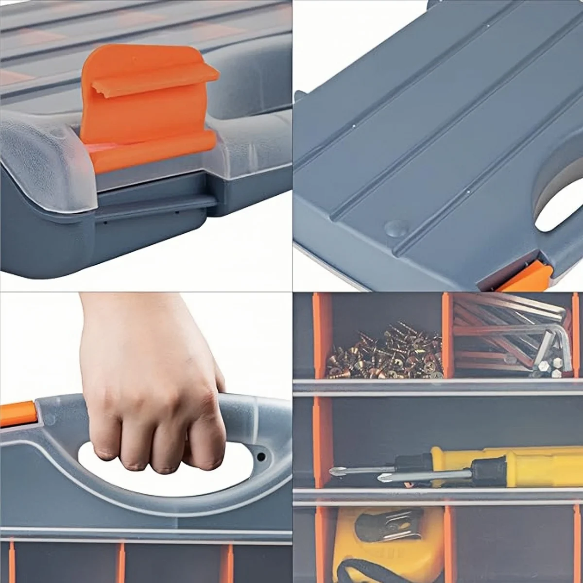 Hardware Parts Storage Box, Parts Organizer with Removable Dividers Hinged Lid for Store Nuts Bolts Screws Nails Small Hardwar