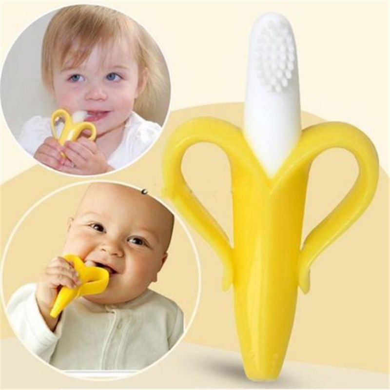 Cepillo de dientes de entrenamiento de silicona para bebé, sin BPA, forma de plátano, mordedor seguro para niños, juguetes para masticar, anillo de dentición, regalo para masticar bebés