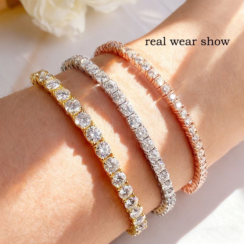 Smyoue 18-каратный позолоченный теннисный браслет из муассанита для женщин 3/4/5 мм, классический сертифицированный браслет из стерлингового серебра 925 пробы для мужчин, цепочка