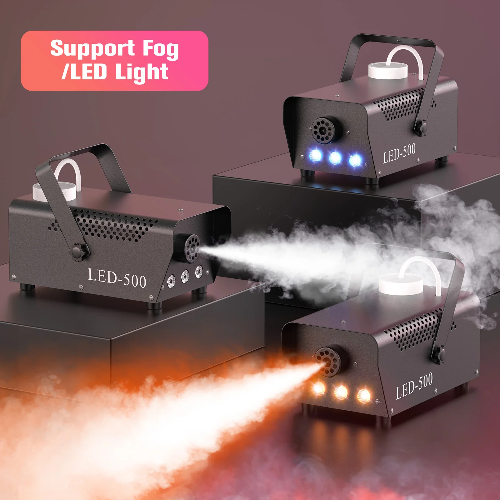 U'King 500W Machine à fumée RGB 3 LED Machine à brouillard de couleur mixte avec télécommande éjecteur de fumée de scène pour DJ Halloween Noël