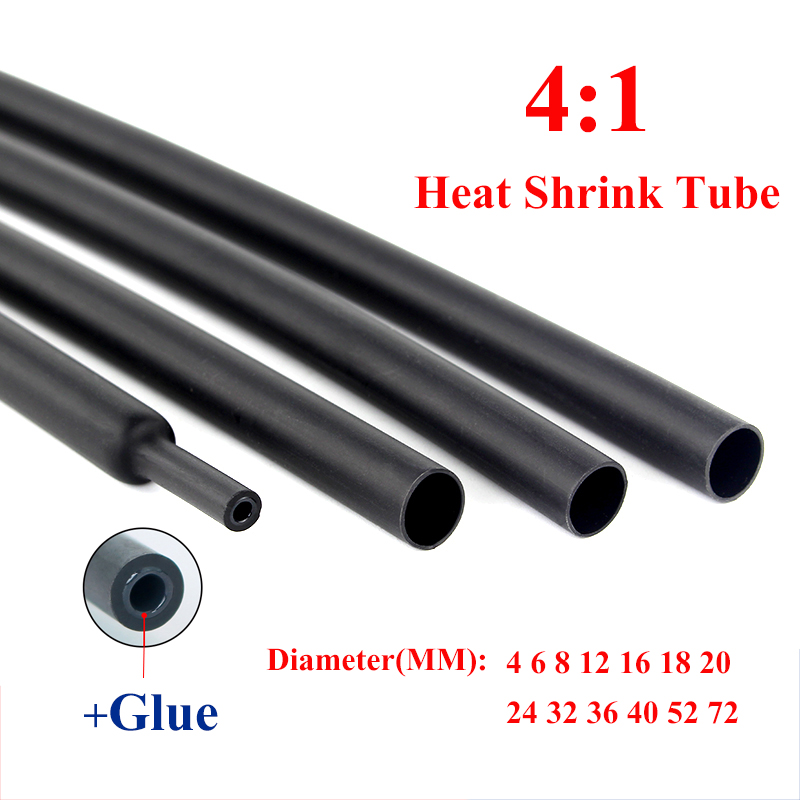 Tubo termorretráctil 4:1 de 4mm-72mm con tubo de pegamento, kit de funda de Cable de envoltura retráctil de doble pared con revestimiento adhesivo
