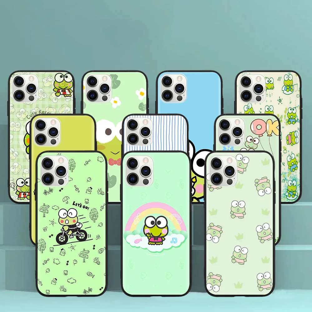 Casing Pelindung Hitam untuk Samsung Galaxy A7 J6 A6 J2 Core A9 J8 J4 A8 Plus Prime Sampul Lembut Kerokero Keroppi
