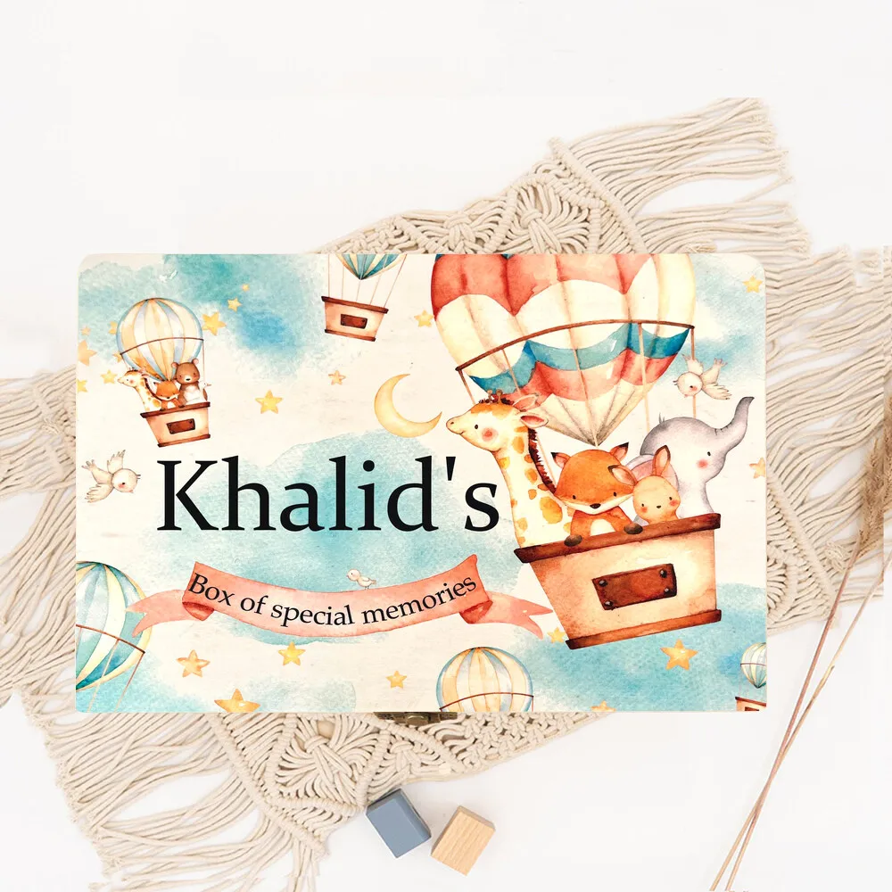 Personalized Baby Gift Keepsake Box Custom Memory Boxes Animal Print Wooden Kids Memories Case Custom Child Birthday Shower Gift