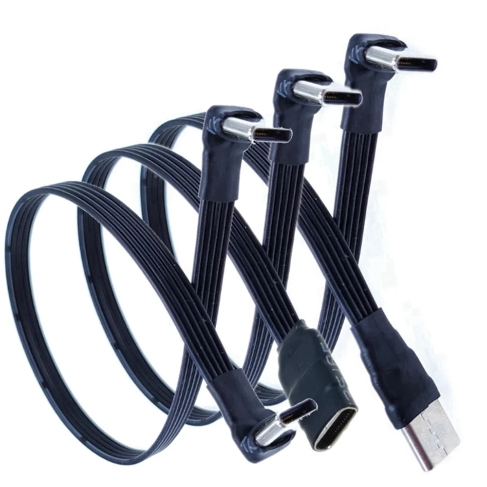 USB 2.0 Type-C Band Плоский удлинительный кабель FPC Кабель USB 2.0 USB-C 90 °   Угловая вилка 5 см-1 м вверх/вниз для ТВ-ПК