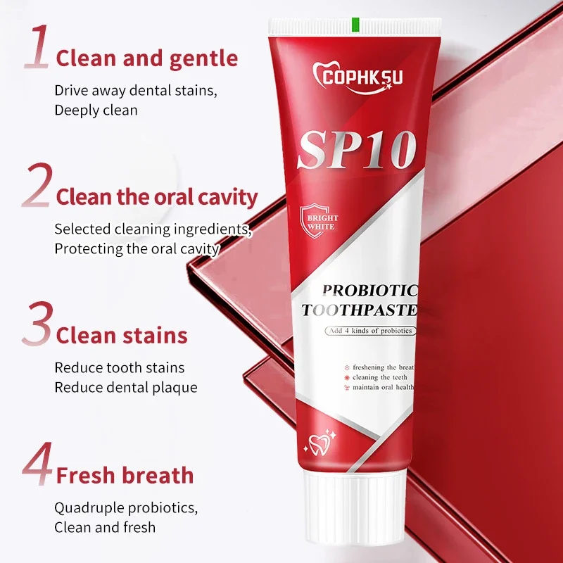 SP-10 ยาสีฟันโปรไบโอติกขจัดคราบจุลินทรีย์ฟันขาวสุขอนามัยช่องปากทําความสะอาดลมหายใจสดชื่นผลิตภัณฑ์ดูแลฟันใหม่
