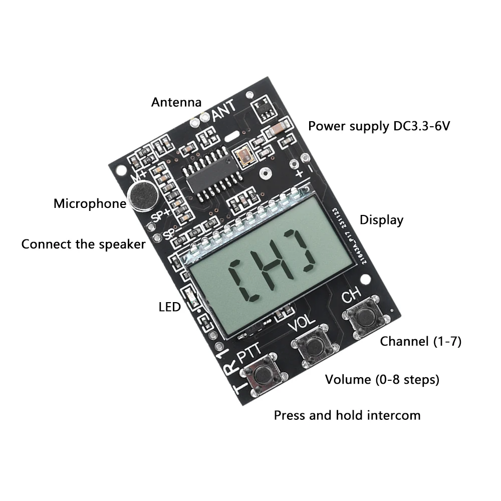 Placa de circuito Walkie Talkie de 27-480MHz FM 7 frecuencia transceptor Digital LCD módulo todo en uno DC3.3-6V receptor transmisor FM