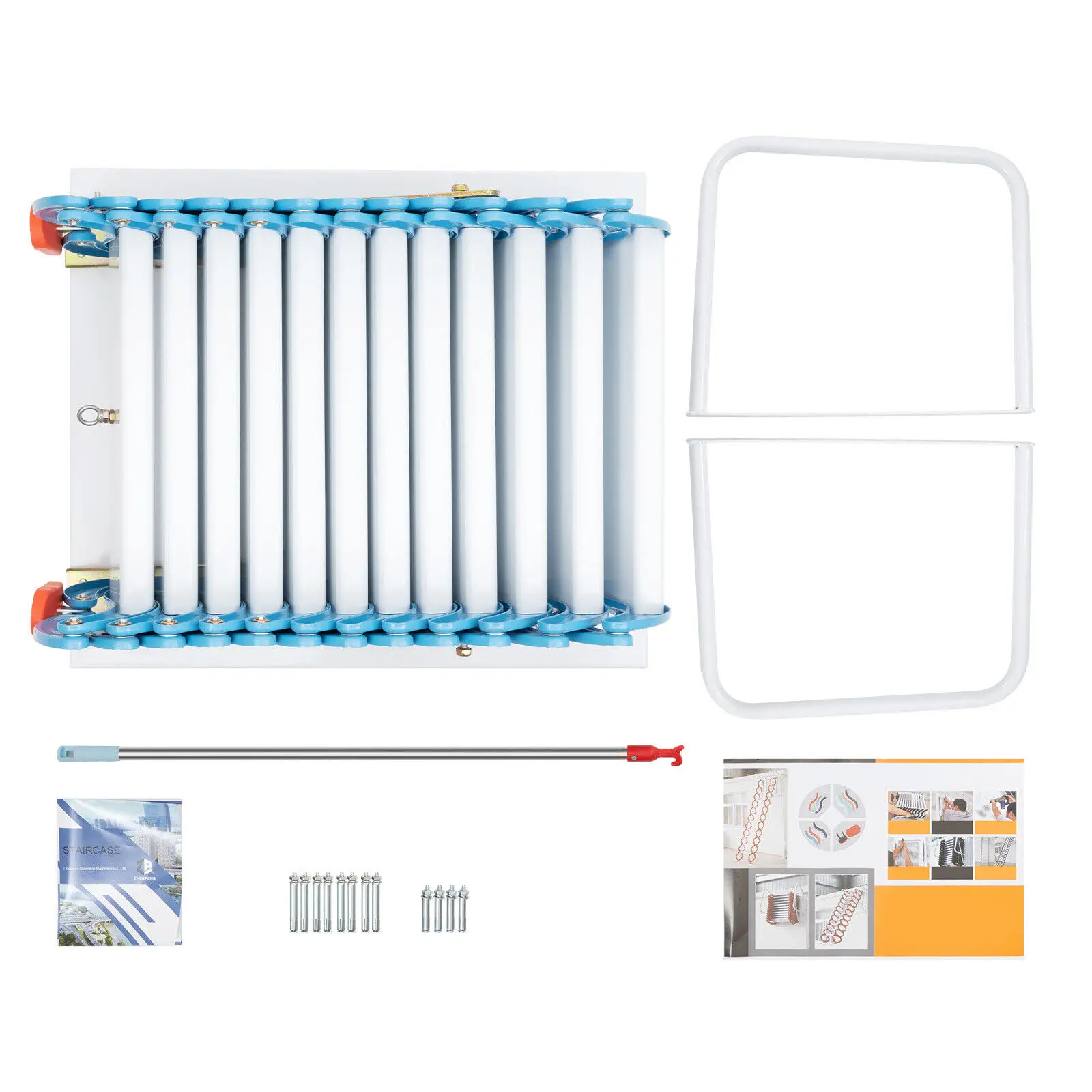 Attic Ladder Wall Mounted Ladder Folding Stairs 12 Steps Pull Down Ladder
