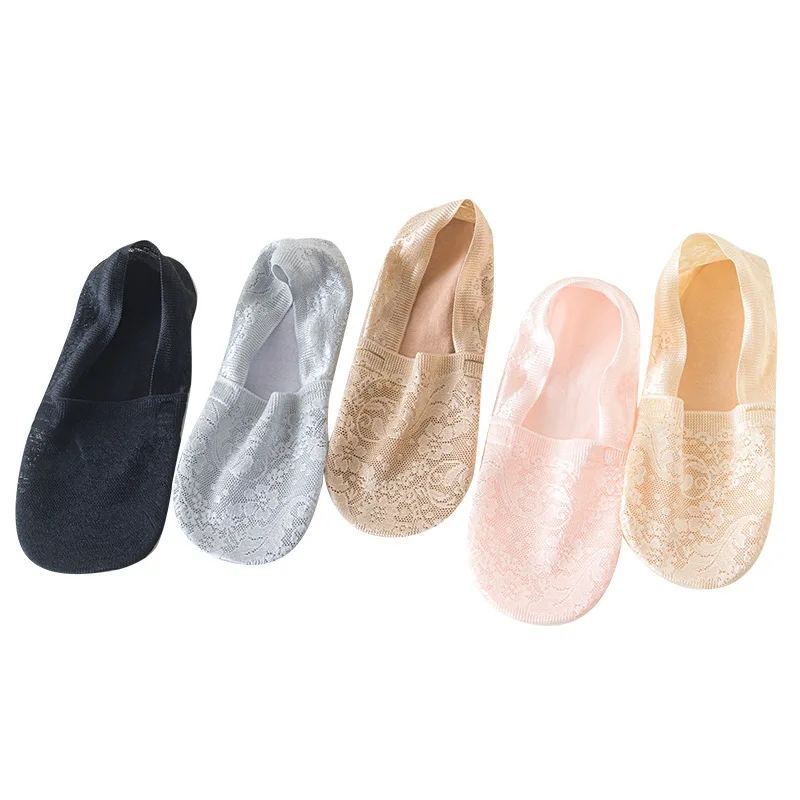 5 pares de calcetines tobilleros invisibles antideslizantes de verano a la moda para mujer con calcetines estilo flor de encaje