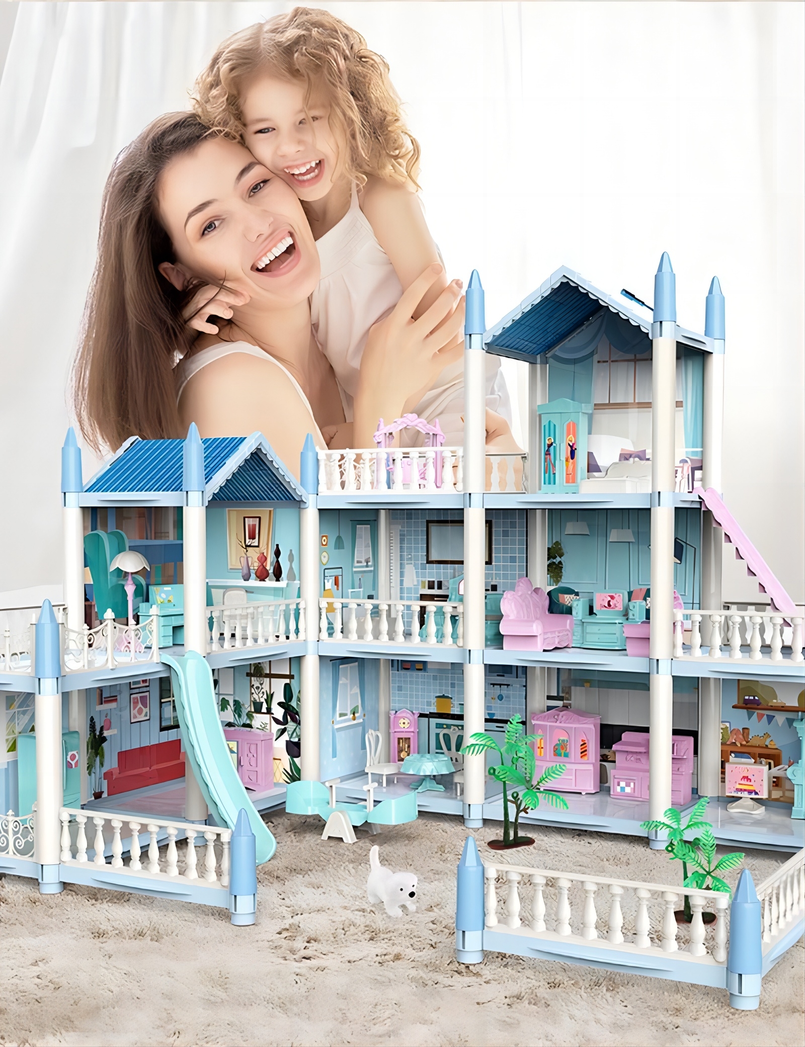 子供の音楽ドールハウス組立ヴィラハウス 3D DIY ドリームプリンセス城ヴィラ組立ドールハウスセットおもちゃ女の子家族のおもちゃ