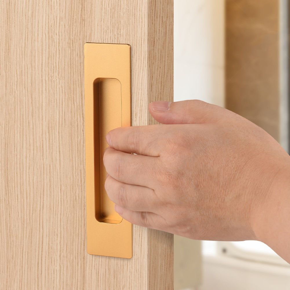 Set pegangan pintu geser untuk lemari dan lemari pakaian, desain berlubang tertanam dari paduan aluminium, pemasangan mudah tanpa alat, gaya modern.