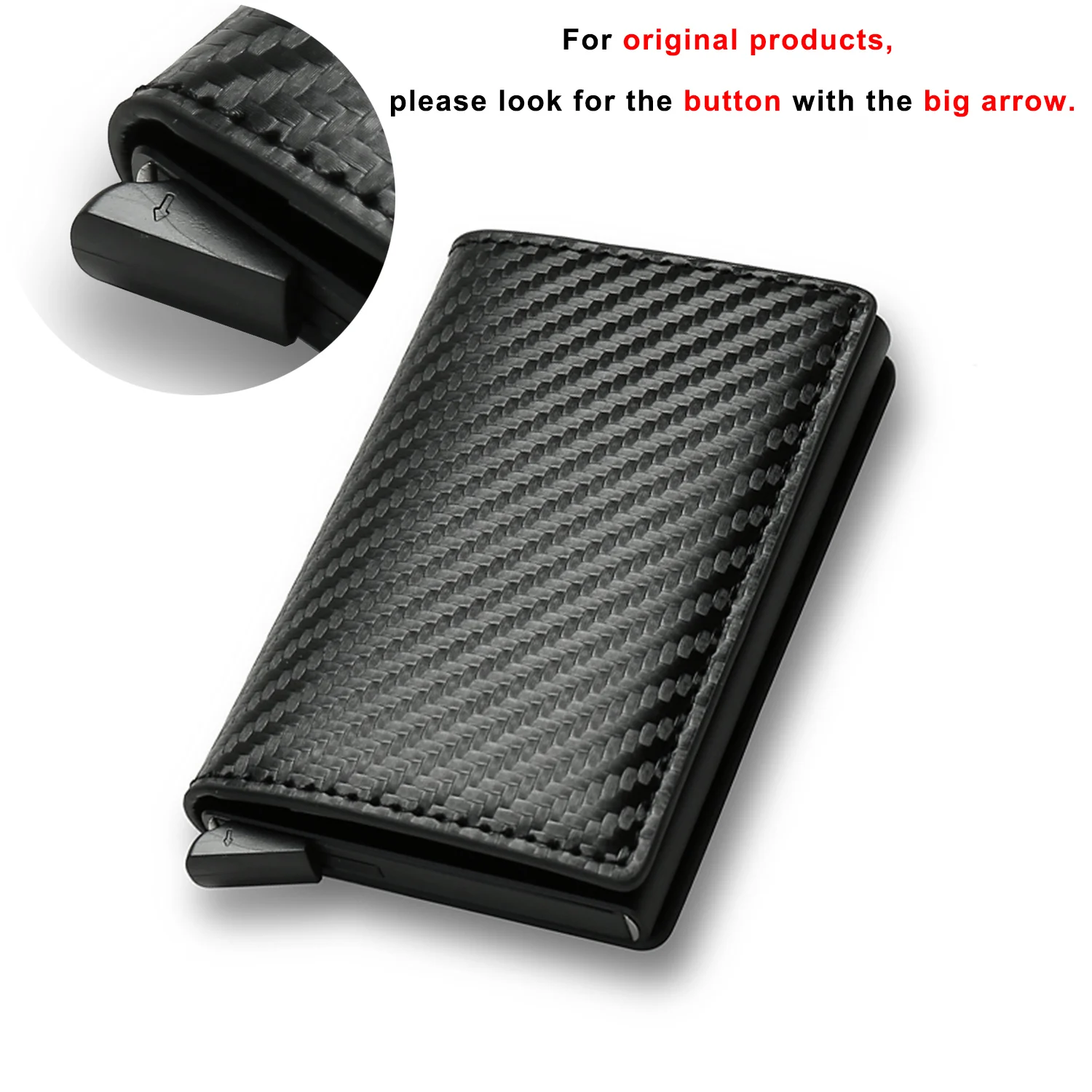 คาร์บอนไฟเบอร์อลูมิเนียมบางกระเป๋าสตางค์ผู้ชาย ID ผู้ถือบัตรเครดิต MINI RFID กระเป๋าสตางค์อัตโนมัติ Pop up Bank Card Case สีดํา Vallet 2023