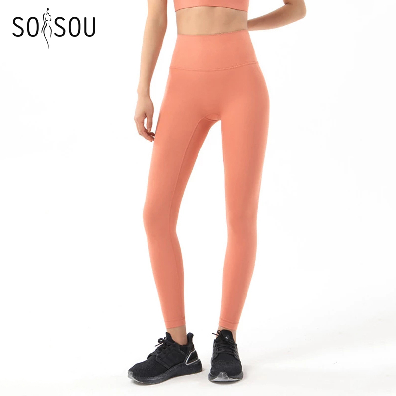 SOISOU-Pantalones de mujer Yoga de nailon para, mallas suaves de Fitness, cintura alta, elásticos, transpirables, sin línea en T