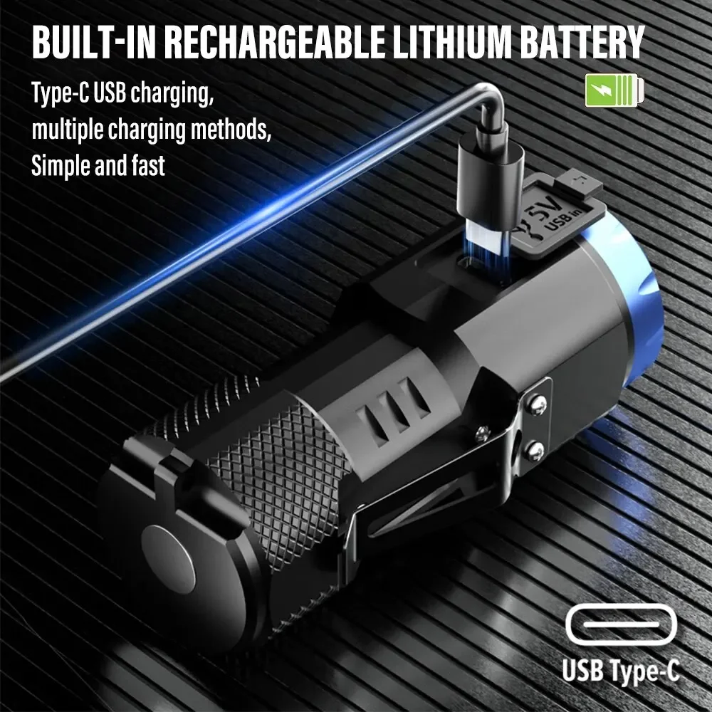 MINI linterna LED recargable, luz de Camping con luces laterales y cola de pantalla con imán, adecuada para explorar y acampar