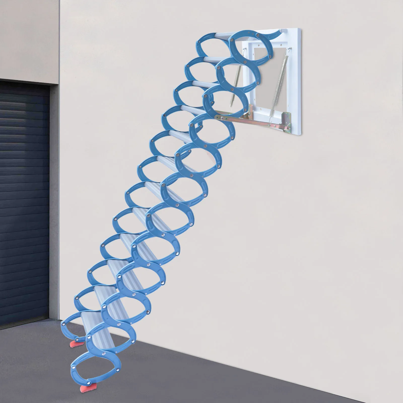 Attic Stairs 12 Lattice Foldable Stairs Step Ladders Wall-Mounted Type Attic Ladder Alloy Extension Loft Ladder Blue/Orange