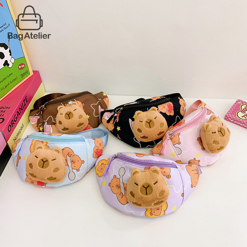 Bandolera de capibara Kawaii para niños, bolso de pecho con dibujos animados, bonita mochila informal para viajes al aire libre, billetera, organizador de cintura, regalo