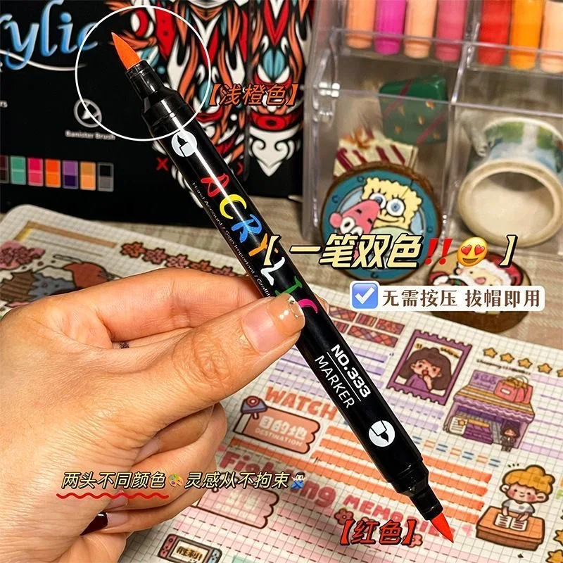 プロのアート用途 48 色のアクリルペイントマーカー、デュアルチップファインとブラシチップペン、石、木材、書道に適しています