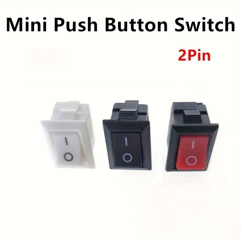 15 peças mini interruptor rocker spst preto e vermelho interruptores botão ac 250v 3a/125v 6a 2 pinos i/o 10*15mm interruptor liga-desliga rocker