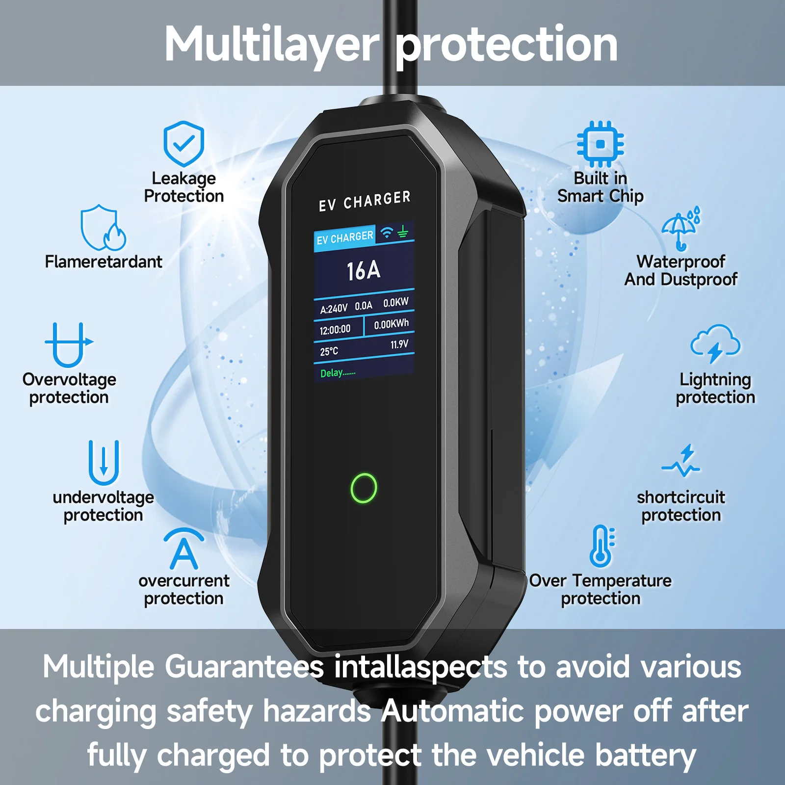 AFYEEV-cargador EV portátil Type2, 11KW, 16A, 3P, GBT, Control por aplicación Wi-Fi, caja de carga EVSE, enchufe CEE para vehículo eléctrico