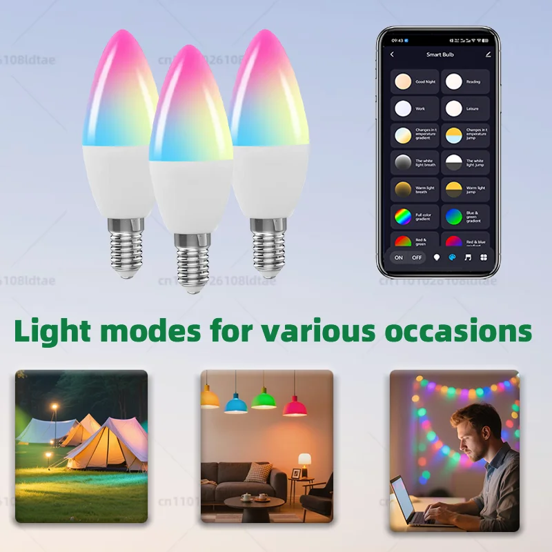 Bombilla Led, vela, lámpara inteligente E14 TUYA, Bluetooth, luz RGB regulable, 220V, aplicación Tuya, Control de grupo, vida inteligente para decoración de la habitación del hogar